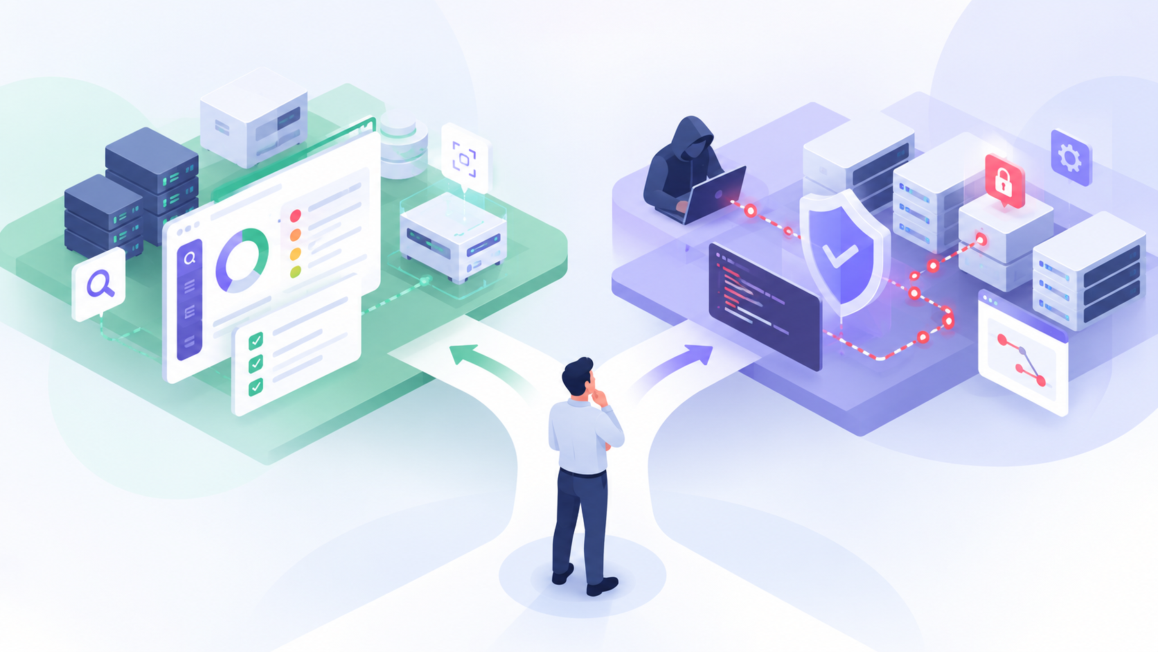 Ilustración isométrica sobre Pentesting o análisis de vulnerabilidades: qué necesita tu empresa